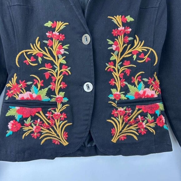 WE Women's S Fashion Black Floral Embroidered Blazer Jacket Boho Folk Tailored - Picture 14 of 15